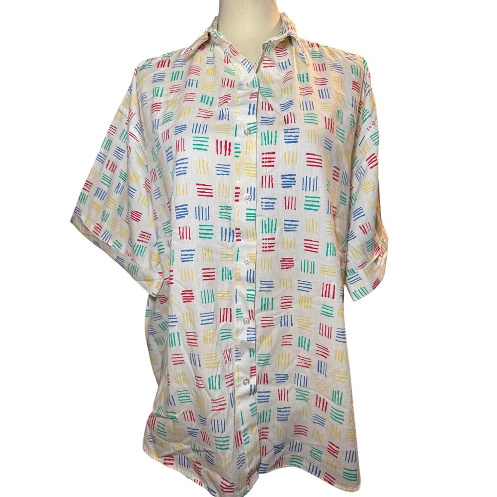 Golden Wings Vintage Abstract Scribble Print Button Up Shirt, 90s, Women's XL